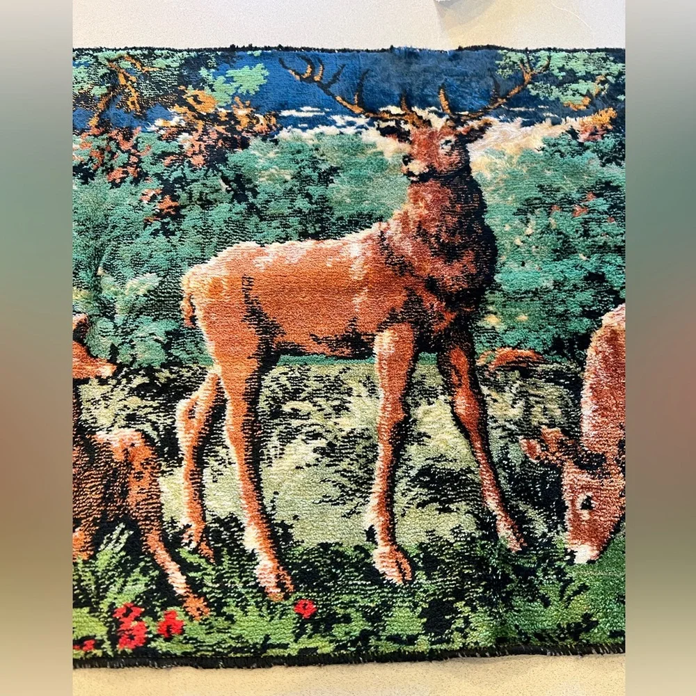 Vintage Retro Deer Tapestry Wall Decor 38 x 20 Rustic Cabin Farmhouse